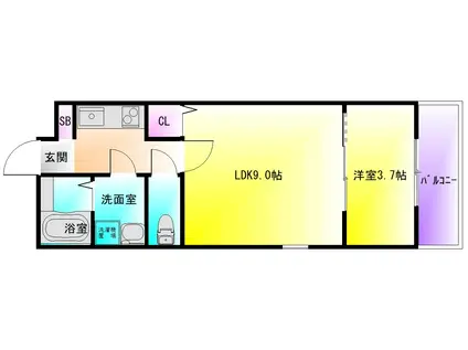 クレスト高安南(1LDK/3階)の間取り写真