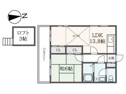 サザンクレスト(1LDK/2階)の間取り写真