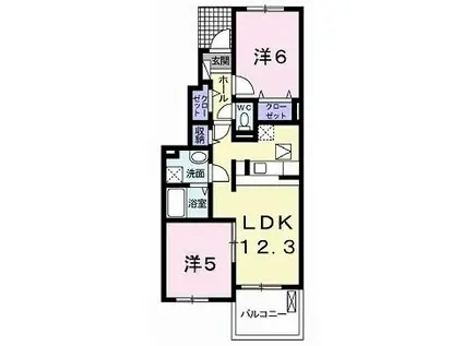 ソレイユ壱番館 B(2LDK/1階)の間取り写真