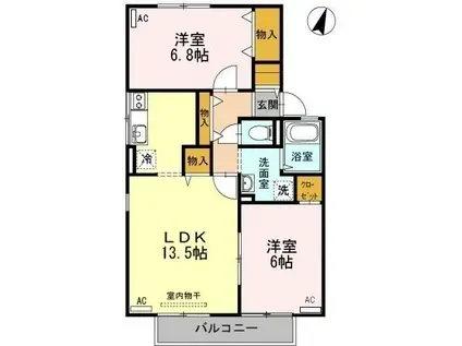 ハイカムール泉都町 A棟(2LDK/2階)の間取り写真