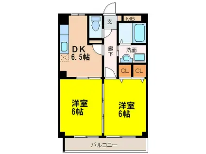 第3タジックビル(2DK/12階)の間取り写真