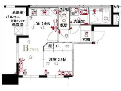 レジデンシャルヒルズ リバープレイス(1LDK/9階)の間取り写真