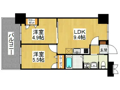 プレスタイル博多イースト(2LDK/9階)の間取り写真