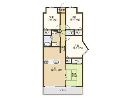 ヴィルヌーブ大津におの浜(4LDK/3階)の間取り写真