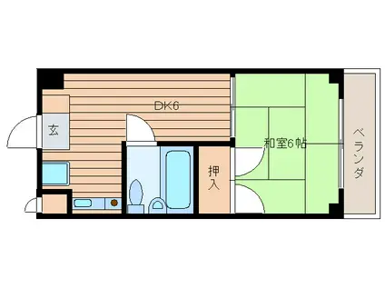 鴫野旭ハウス(1DK/2階)の間取り写真