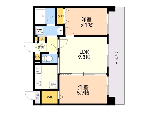 QUINTET MINAMI FUKUOKA(2LDK/6階)の間取り写真