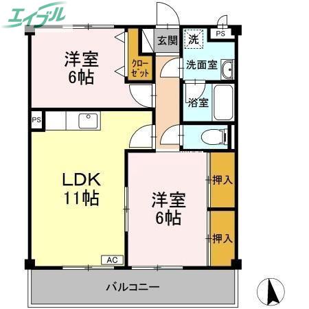 明日香マンション(2LDK/3階)の間取り写真