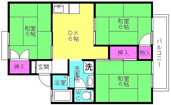 ファミールみやびB(3DK/2階)の間取り写真