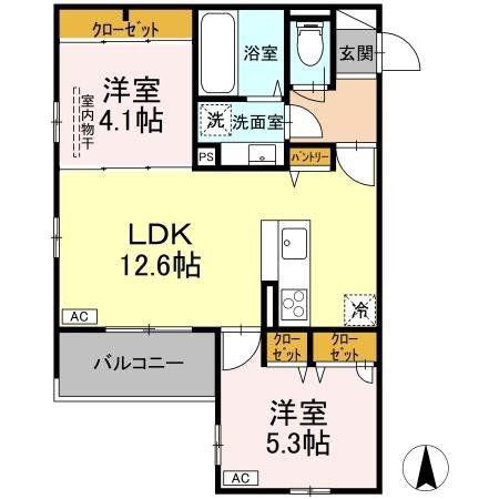GRAND HILL SH(2LDK/2階)の間取り写真