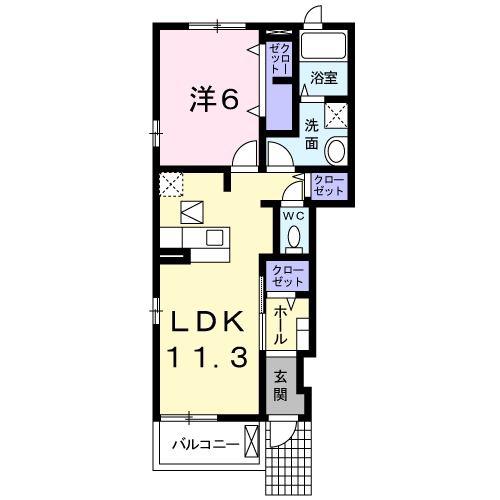 ニュープレイスA(1LDK/1階)の間取り写真