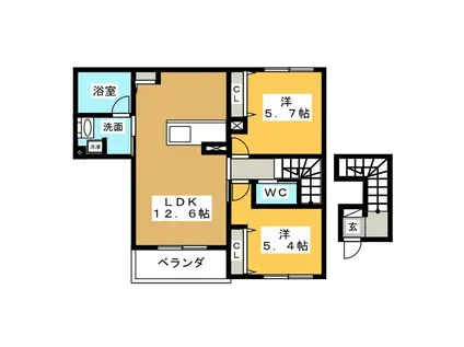 サニーグレイス(2LDK/2階)の間取り写真