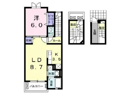 ユーアイハイツ新家(1LDK/3階)の間取り写真