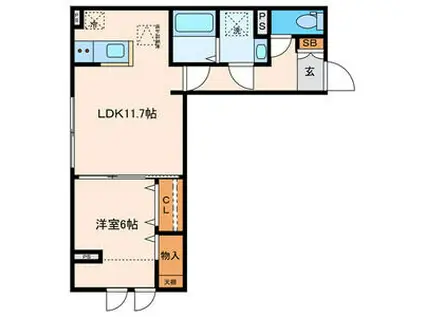 パセオプラシード連坊(1LDK/2階)の間取り写真