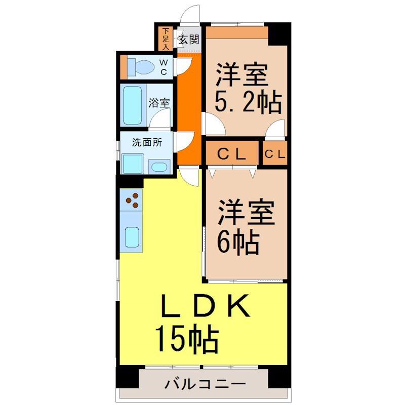 クレアートノムラ(2LDK/6階)の間取り写真