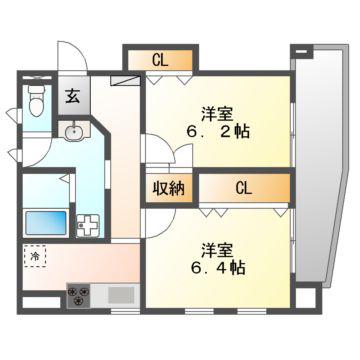 THE RESIDENCE IMAIKE ノース(2K/6階)の間取り写真