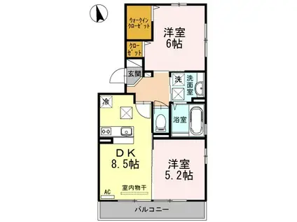 サンストロベリーB棟(2DK/1階)の間取り写真