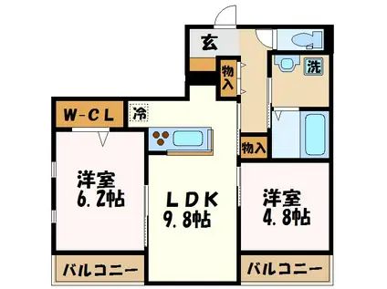 フラン・フォルトゥーナII(2DK/2階)の間取り写真