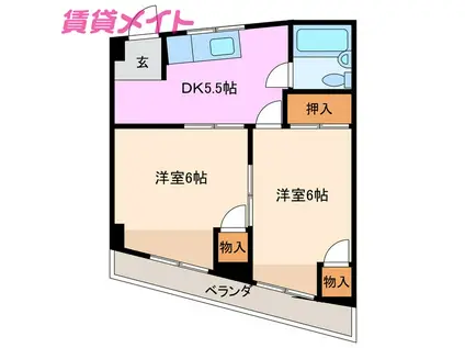 林ハイツ(2DK/2階)の間取り写真