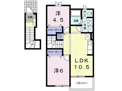 ソレアード ローマ(2LDK/2階)の間取り写真