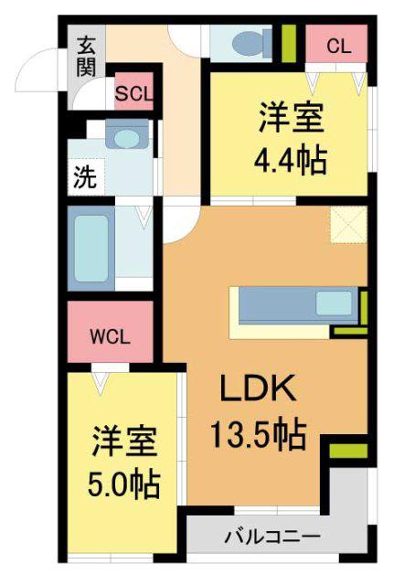 COCOONIA(2LDK/2階)の間取り写真