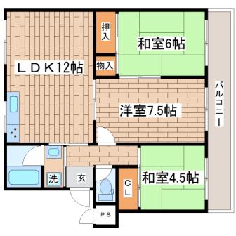名谷6団地31号棟(3LDK/3階)の間取り写真