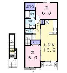 ベルカーサA(2LDK/2階)の間取り写真