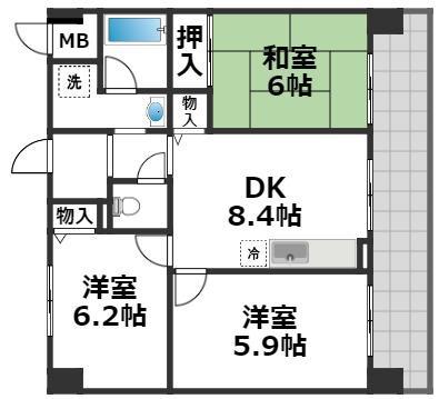 シャリテ今里(3DK/8階)の間取り写真