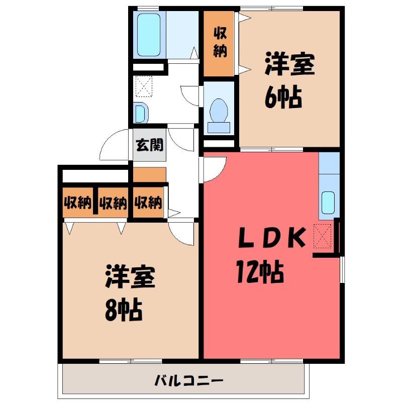 ジュネスなかじまD(2LDK/1階)の間取り写真