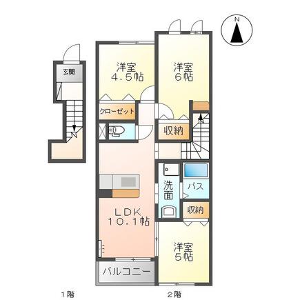 エヌリード(3LDK/2階)の間取り写真