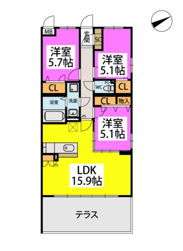 ステラガーデン(3LDK/1階)の間取り写真
