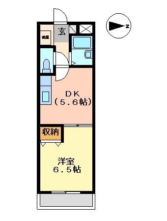 ハピネスK2番館(1DK/2階)の間取り写真