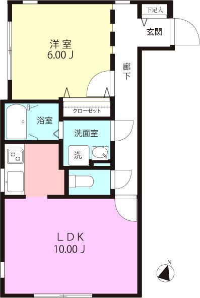 MODULOR用賀(1LDK/2階)の間取り写真