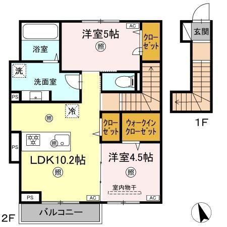D-ROOM帯山(2LDK/2階)の間取り写真