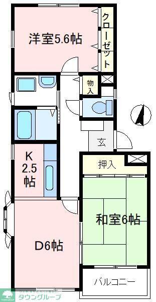 ビラ根岸(2DK/2階)の間取り写真