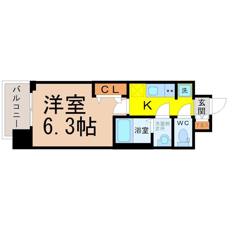 メイクス矢場町(1K/6階)の間取り写真