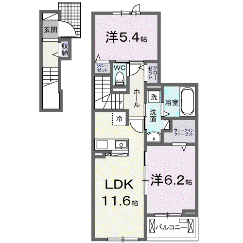 クレッセント毛呂山(2LDK/2階)の間取り写真