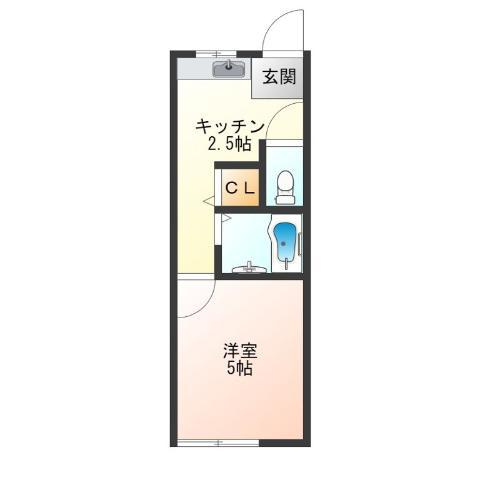 千本中ハイツ(1K/2階)の間取り写真
