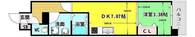 ALIVIS新町(1DK/2階)の間取り写真