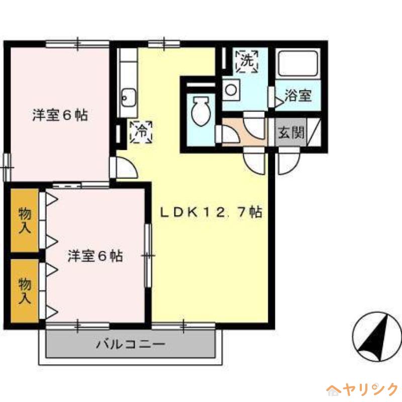 シャンクレールよもぎ台C(2LDK/2階)の間取り写真