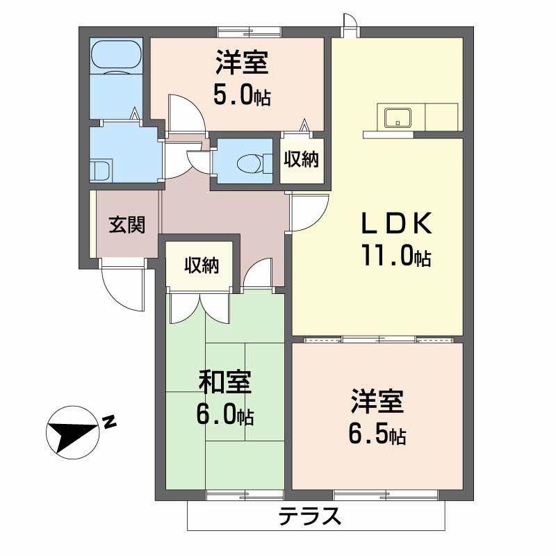 アネックス日根野(3LDK/1階)の間取り写真