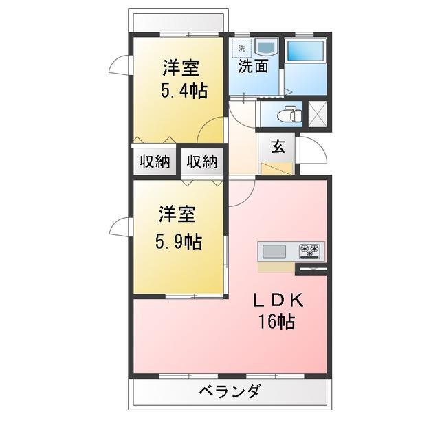 DOC 中川原(2LDK/2階)の間取り写真
