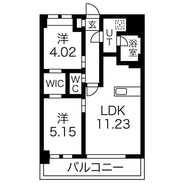 ヒルクレスト水前寺(2LDK/7階)の間取り写真