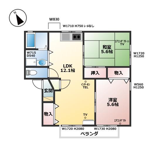 ダディハウス陣城I(2LDK/2階)の間取り写真