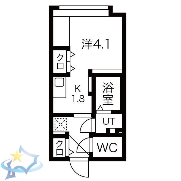 ピュア東彩館VI(1K/4階)の間取り写真