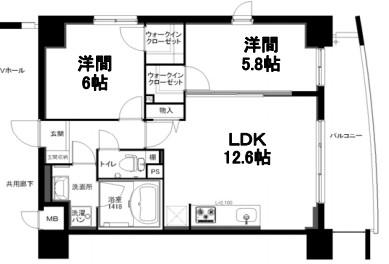  アクアブルー(2LDK/4階)の間取り写真