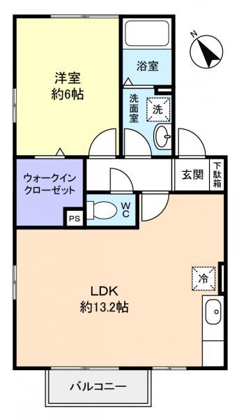 ティアレスクエアE(1LDK/2階)の間取り写真