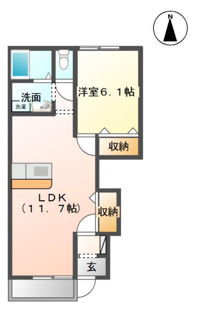 HERO北白土(1LDK/1階)の間取り写真