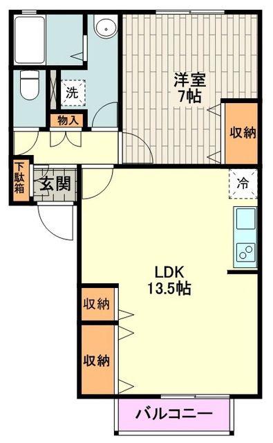 ブルーフォックス(1LDK/2階)の間取り写真