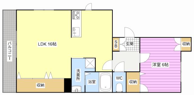 グランディール助信(1LDK/3階)の間取り写真