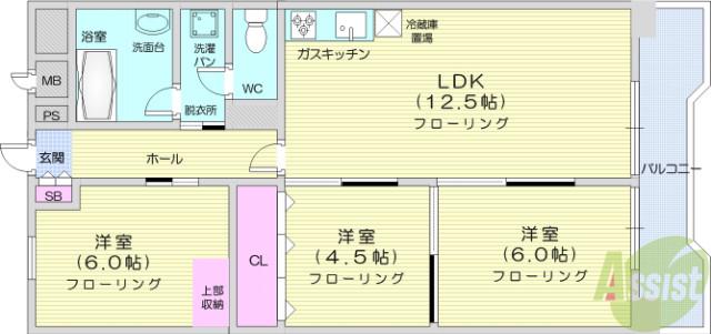 オーロラビル(3LDK/10階)の間取り写真